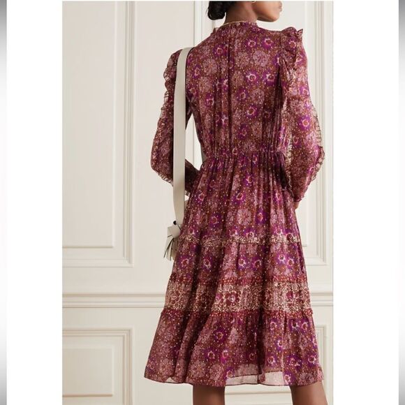 ULLA JOHNSON ALESSANDRA SILK FLORAL MIDI DRESS -WINE Silk Size 0 - Picture 6 of 15